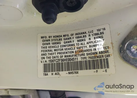 2017 Honda Civic Lx z USA, uszkodzony, nr VIN 19XFC2F56HE004511